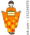 Orange furisode (long-sleeved kimono) - front 133294970