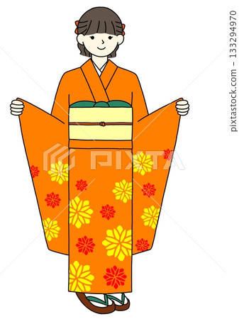 橘色振袖(長袖和服)- 正面 橘色振袖(長袖和服)- 正面 133294970