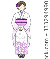 White furisode (long-sleeved kimono) - front view 133294990