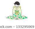 Kimono, yellow-green, sitting upright 133295069