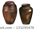 Barrels, vats, vases, pots for making kimchi. Watercolor composition on a white background. Hand drawn, for invitations, cards 133295476