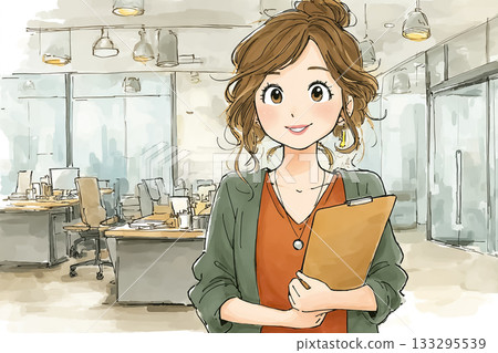 Miyu Series: Businesswoman walking around the office with a clipboard Miyu Series: Businesswoman walking around the office with a clipboard 133295539