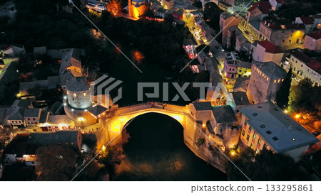 Old Bridge in Mostar at night in Bosnia and Herzegovina 133295861