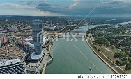 Belgrade city and bridges over Sava river 133295871