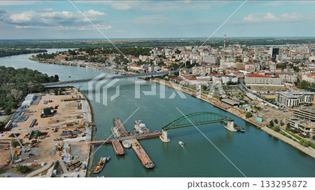 Belgrade city and bridges over Sava river 133295872