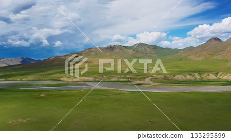Aerial mountains landscape in Orkhon valley Aerial mountains landscape in Orkhon valley 133295899