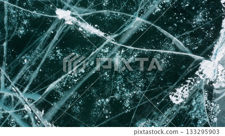 Aerial top view of frozen Lake Baikal Aerial top view of frozen Lake Baikal 133295903