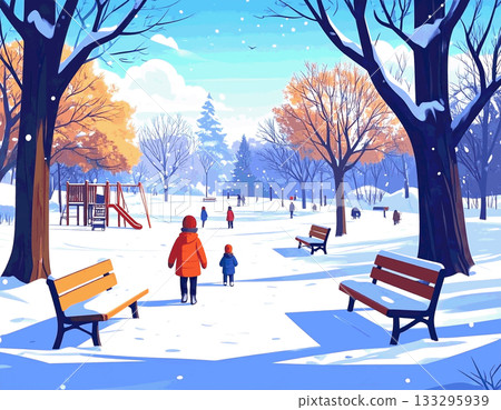 Snowy park background illustration 133295939