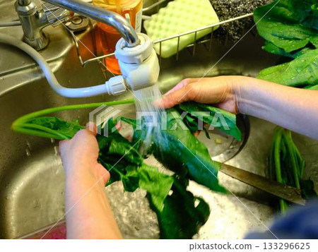 Kitchen cooking vegetables meat cutting woman hand tags 133296625