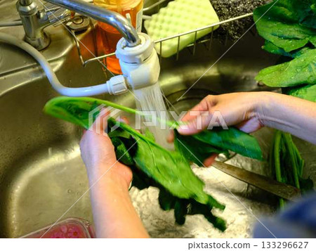 Kitchen cooking vegetables meat cutting woman hand tags Kitchen cooking vegetables meat cutting woman hand tags 133296627