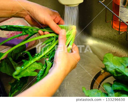 Kitchen cooking vegetables meat cutting woman hand tags Kitchen cooking vegetables meat cutting woman hand tags 133296630