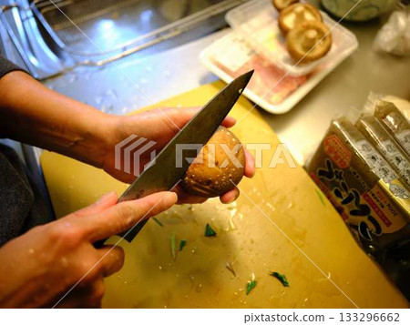 Kitchen cooking vegetables meat cutting woman hand tags Kitchen cooking vegetables meat cutting woman hand tags 133296662