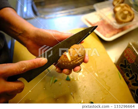 Kitchen cooking vegetables meat cutting woman hand tags 133296664