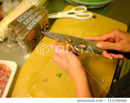 Kitchen cooking vegetables meat cutting woman hand tags Kitchen cooking vegetables meat cutting woman hand tags 133296666