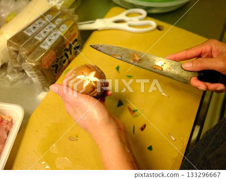 Kitchen cooking vegetables meat cutting woman hand tags 133296667