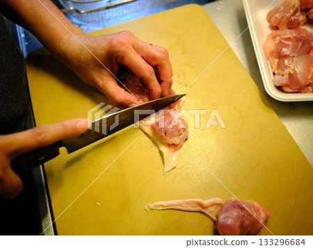 Kitchen cooking vegetables meat cutting woman hand tags Kitchen cooking vegetables meat cutting woman hand tags 133296684
