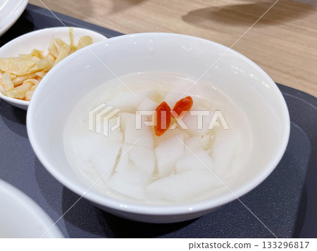 Almond tofu with goji berries: A smooth Chinese dessert. Almond tofu with goji berries: A smooth Chinese dessert. 133296817