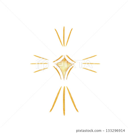 Christmas star with radiant glowing beams, soft watercolor textures. Elegant clip art ideal for festive cards, nativity designs, winter decor, wrapping spiritual holiday projects. Hand-painted golden 133296914