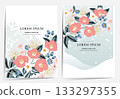 Vector Illustration Template Set of Winter Blooms Camellia, Plum Blossom, and Narcissus  133297355