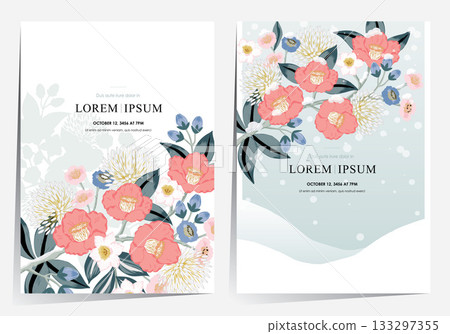 Vector Illustration Template Set of Winter Blooms Camellia, Plum Blossom, and Narcissus Vector Illustration Template Set of Winter Blooms Camellia, Plum Blossom, and Narcissus 133297355