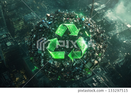 Glowing Green Digital Vortex Symbolizing Environmental Sustainability 133297515