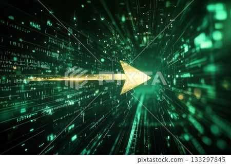 A green arrow is pointing to the right in a digital image 133297845