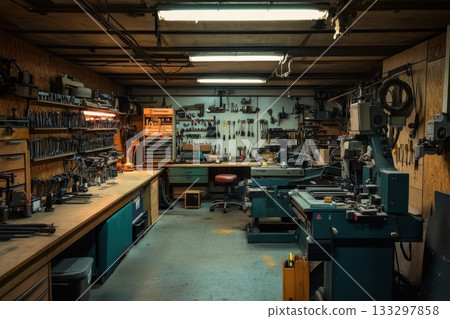 A workshop with a lot of tools and equipment 133297858