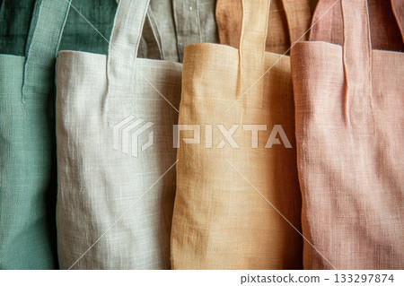 A row of bags with different colors and patterns 133297874