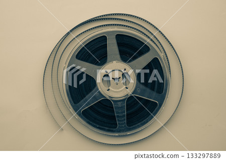 Film reel close-up on transparent background Film reel close-up on transparent background 133297889