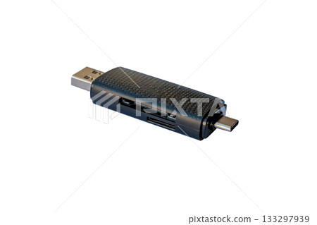 Multi-functional USB card reader with USB-A and USB-C connectors, supporting SD and microSD cards for fast data transfer and portable use 133297939