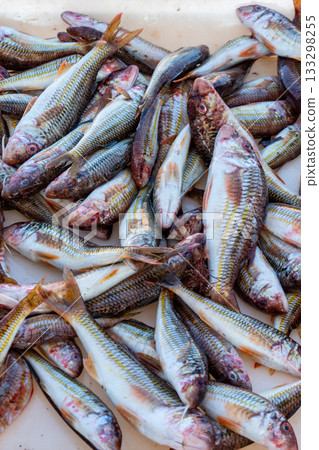 Fish anchovy background in fishermen market store shop, Italy Fish anchovy background in fishermen market store shop, Italy 133298255