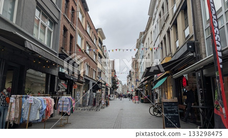 A touristic shopping street in Antwerp 133298475