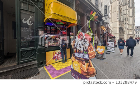 A Belgian waffle shop on the street at the touristic area in Antwerp 133298479