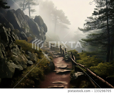 Mountain path in morning mist Mountain path in morning mist 133298705