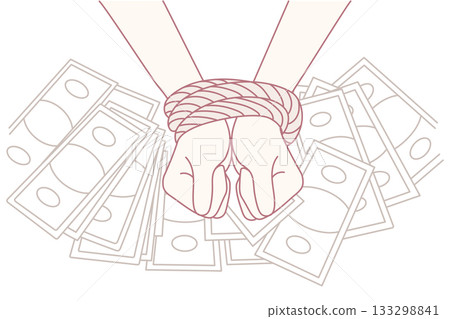 Person with hands tied and money 133298841
