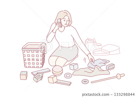 Mother cleaning children room Mother cleaning children room 133298844