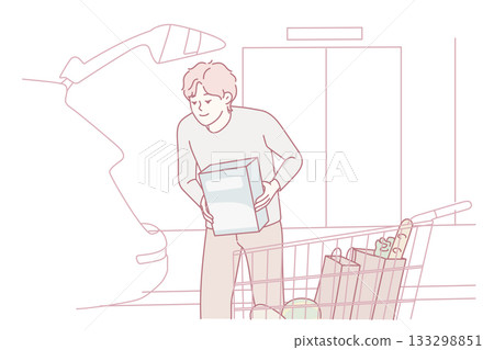 Man loading groceries into car 133298851