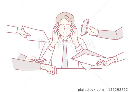 Annoyed businessman overwhelmed workload Annoyed businessman overwhelmed workload 133298852