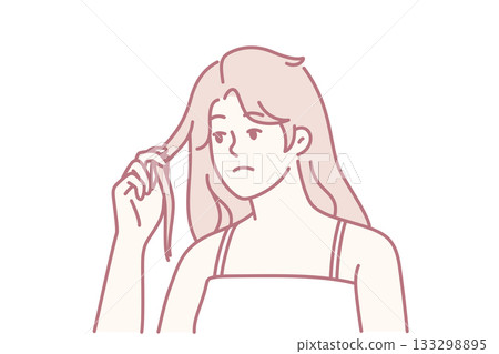 Unhappy woman frustrated with hair loss Unhappy woman frustrated with hair loss 133298895