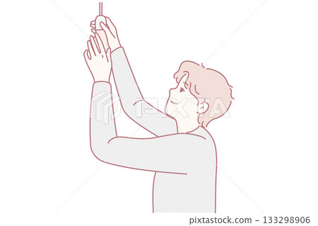 Man screw light bulb on ceiling 133298906