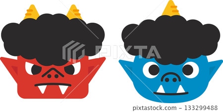 Setsubun_Red and blue demon faces Setsubun_Red and blue demon faces 133299488