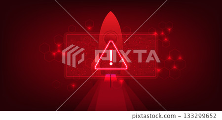 Cyber Security Technology, Digital Threat Alert, Rocket Launch Security Concept, Red Warning Notification, Futuristic Tech Background, Vector Illustration 133299652