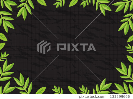 Green Leaves Frame On Dark Textured Background Vector. 133299666