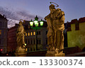 Statues of St. Peter and Paul in front of Cathedral of Saints Peter and Paul, Brno, Czech Republic, Moravia. Brno, Czech Republic at dusk 133300374