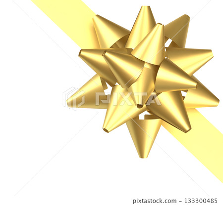 Golden Gift Bow on Light Ribbon Png Image 3d Render. 133300485