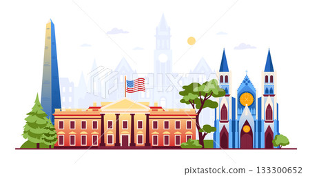 White House And Cathedral - Colorful Flat Design Illustration White House And Cathedral - Colorful Flat Design Illustration 133300652