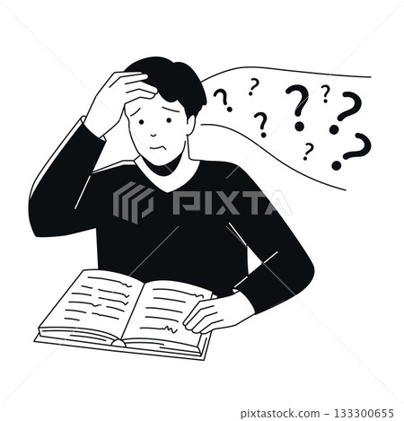 Confused Reader - Black and White Flat Design Illustration Confused Reader - Black and White Flat Design Illustration 133300655