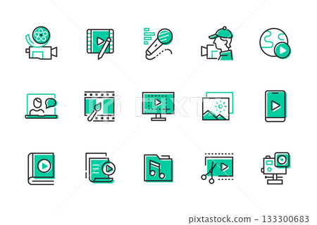 Video creation - set of line design style icons Video creation - set of line design style icons 133300683