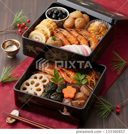 Traditional luxurious New Year's dishes 133300857