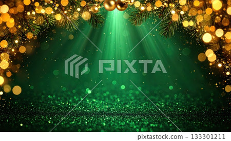AI影像：金色和綠色閃光背景 133301211